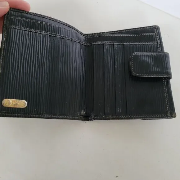 Fendi Vintage Pequin Wallet Canvas Leather Wallet Black Purse Bifold Compact - Picture 3 of 16